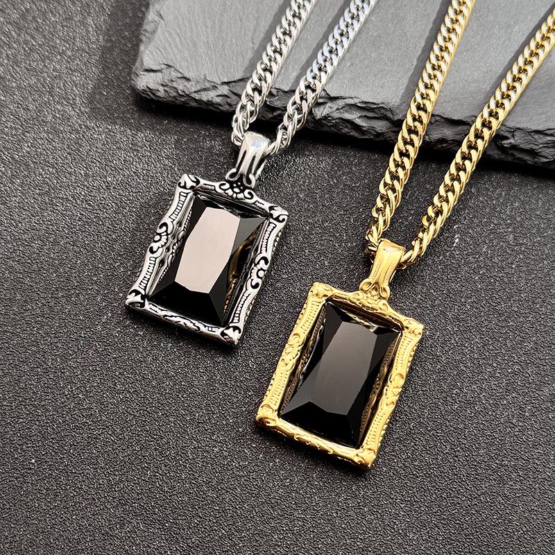Men's Retro Punk Black Zircon Pendant Necklace In Stainless Steel
