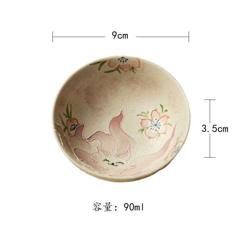 

90ml Hand-painted Nine-tailed Fox Teacup Elegant Tea Bowl Mug Tea-tasting Personal Cup Jianzhan Master Cups Tea Ceremony Craft As Your Choose