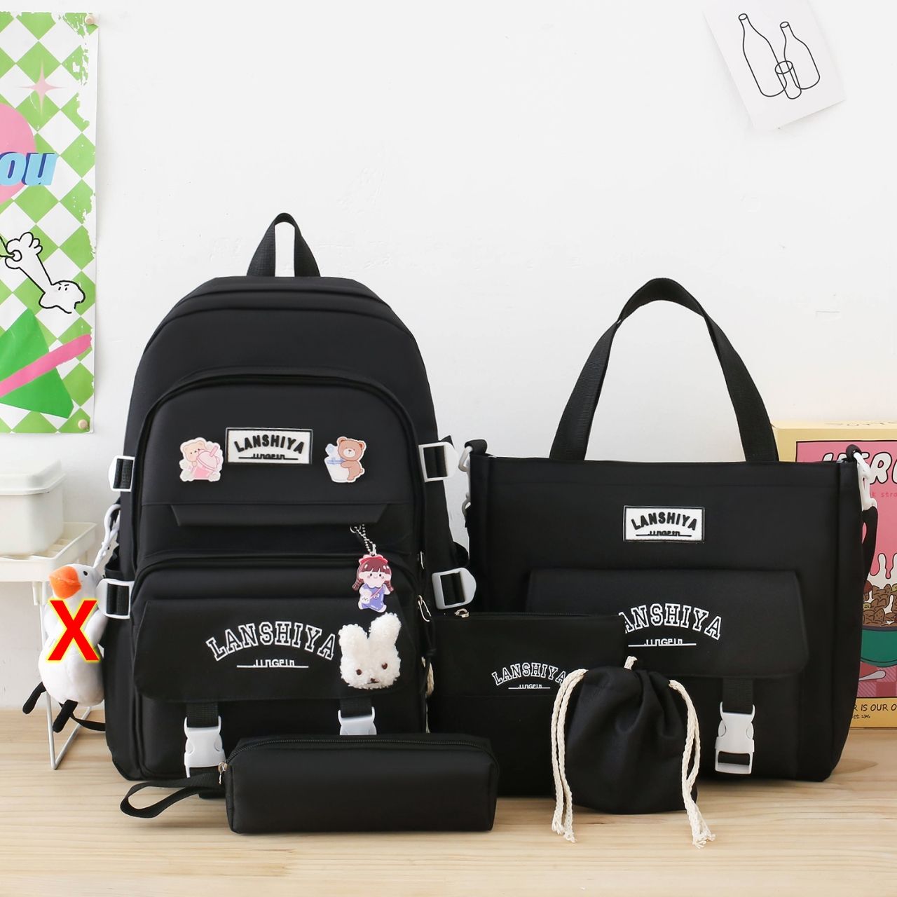 

Рюкзак для корейської версії Instagram, набір із п’яти предметів, рюкзак для дівчат початкової школи, лісовий рюкзак для молодшої школи високої місткості 31x41x14cm