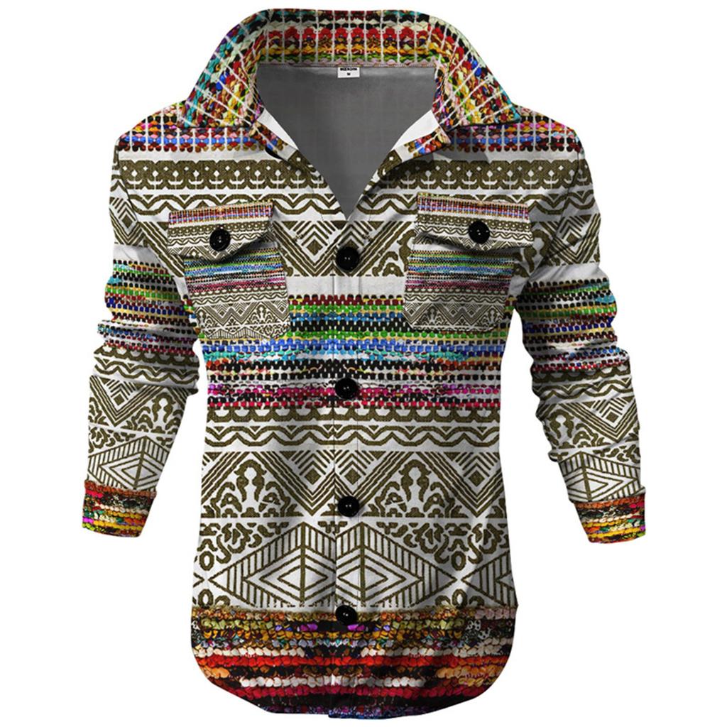 Men's Fashion Trend Daily Casual Printed Long Sleeve Button Down Jacket