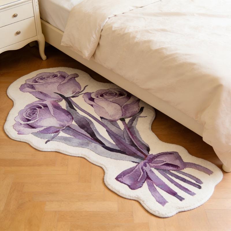 Girly Style Carpets for Living Room Flowers Bedroom Decor Carpet Fluffy Soft Irregular Bedside Rug Home Thicken Plush Floor Mat