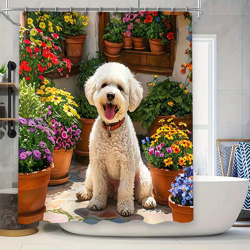 Dunika Chen Cute Dog Shower Curtain For Bathroom Decor - Vibrant Floral Patterned Waterproof Bath Mat Waterproof Durable Elevate Space