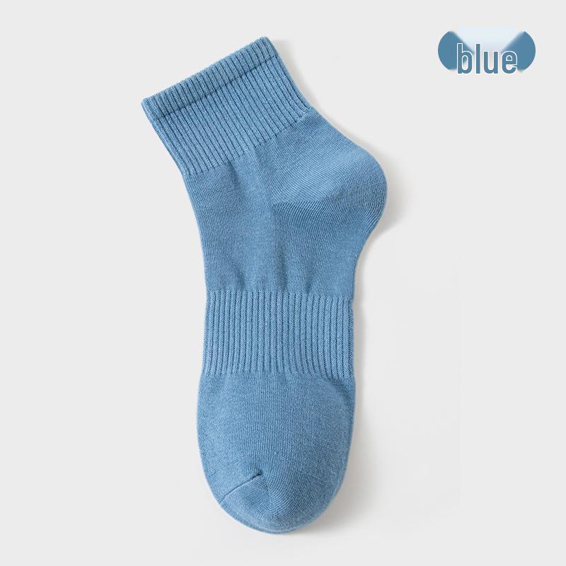 Men's Spring-Summer Mid-Calf Combed Cotton Socks - Anti-Pilling, Odor-Resistant, Thickened Sports Socks (Solid Color)