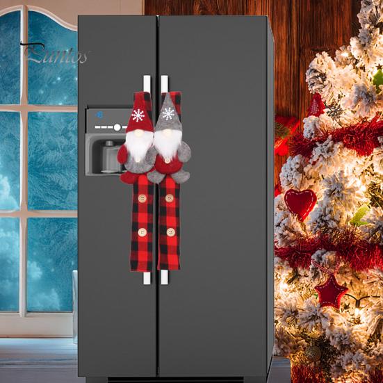

Рождественская ручка для холодильника, перчатки, многоразовые безликие гномы, красный, черный, в клетку, защитная ручка для ручки холодильника, кухонные принадлежности