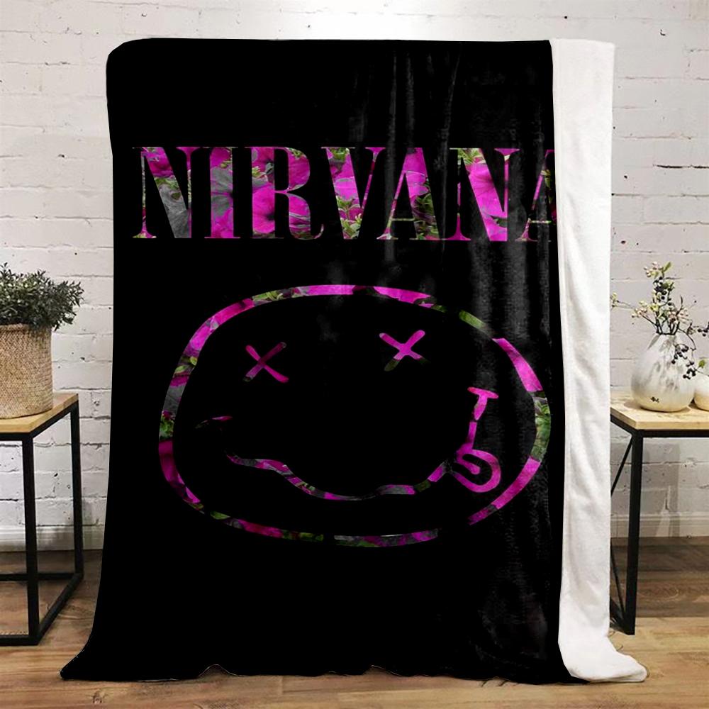Nirvana Smile Face Design printed Flannel blanket for bedroom, living room, sofa, and nap