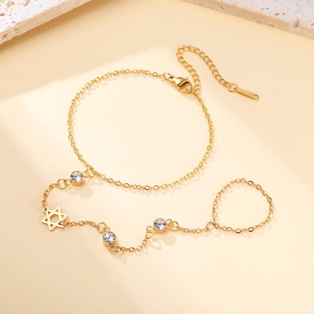 Dawapara Star of David and Chai Bracelet Hand Chain Jewish Hexagram Good Luck Judaica Jewelry Stainless Steel Jewelry