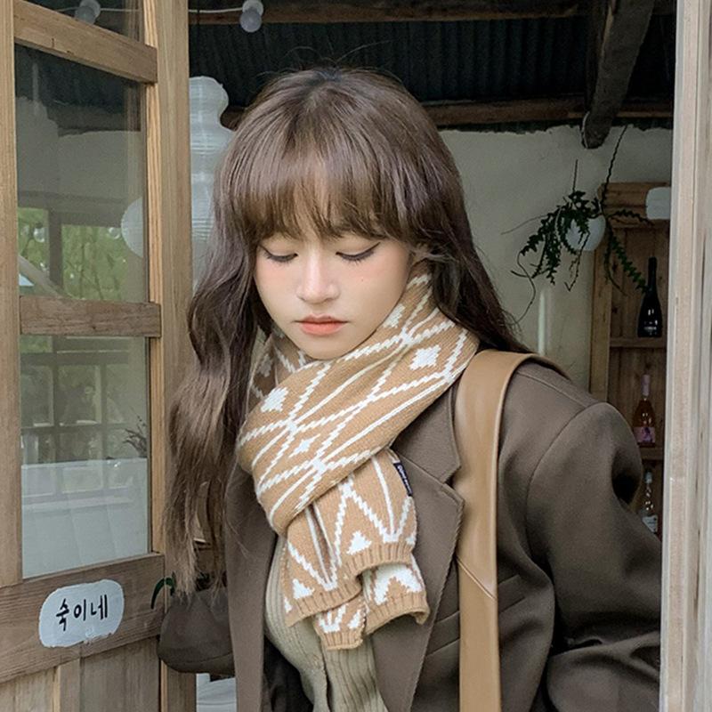 Korean version of Japanese checkered knitted wool scarf versatile warm long dual-purpose shawl simple and fashionable student scarf