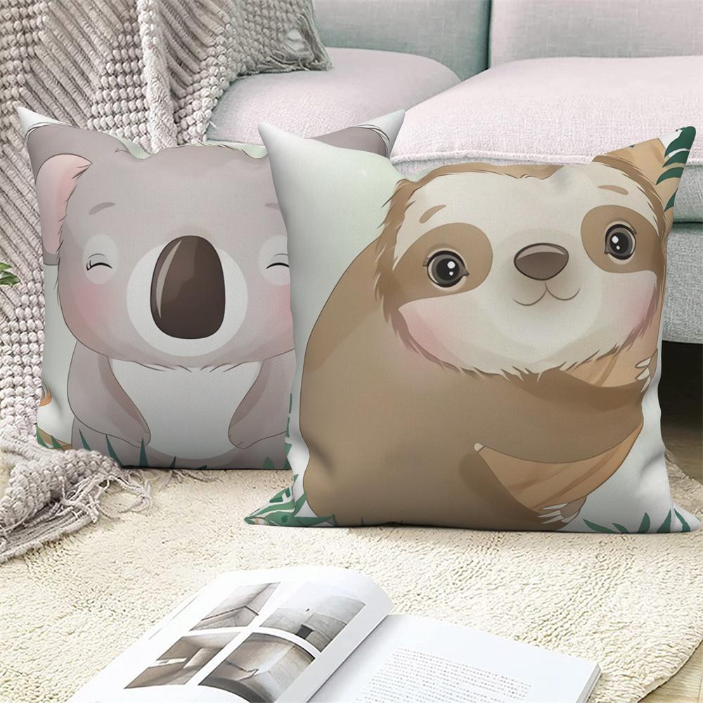 Juste De Coussin Blanche Avec Imprimé Animal De Dessin Animé Mignon, Taie D'oreiller Décorative Pour Canapé