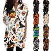 Women V Neck Halloween Print Short Sleeve Pullover Dress with Pockets Casual Loose Fit Tunic Dress for Daily Wear
