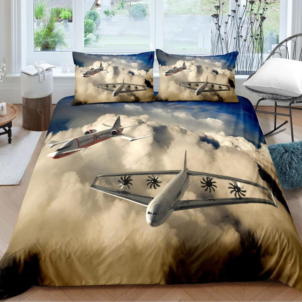 Aircraft Three-Piece Quilt Cover 3D Digital Printing Bedding Set Four Seasons Bed Cover