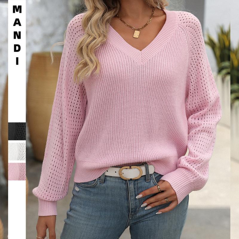 Women's Autumn and Winter New Hollow V-neck Long-sleeved Fashion Sweater for Women