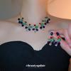 Vintage Rhinestone Geometric Resin Jewelry Set: Necklace & Earrings with Luxurious Clavicle Chain