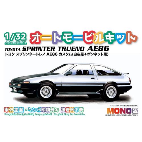 PLATZ/MONO 1/32 Automobile Kit Toyota Sprinter Trueno AE86 Custom (White & Black + Black Hood) Pre-Colored Plastic Model Kit MN03
