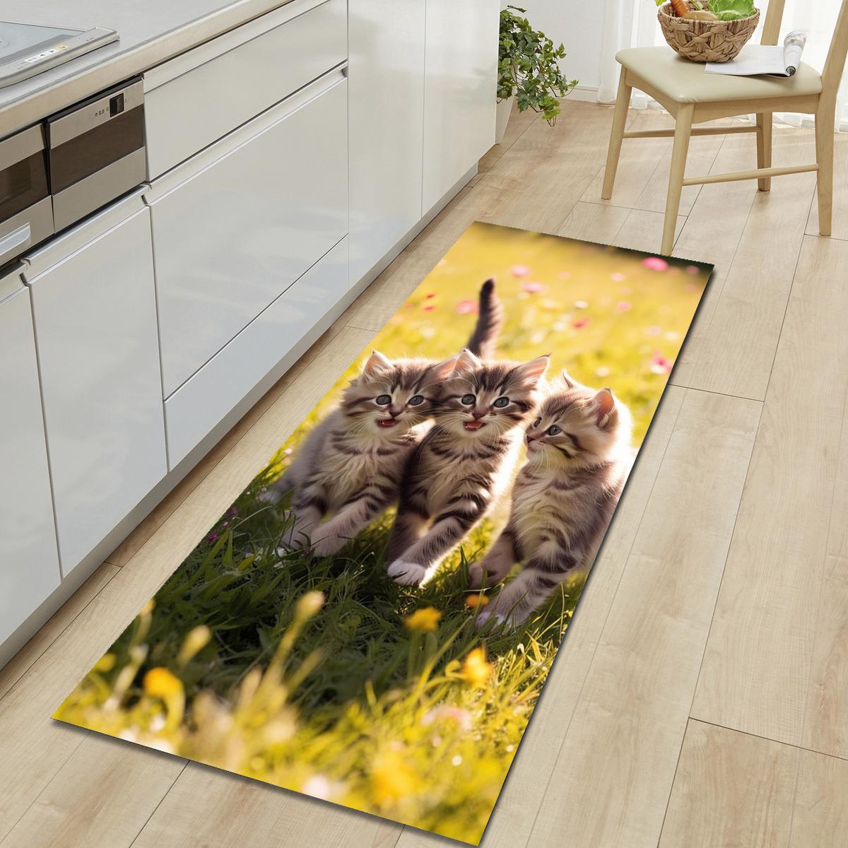 

1 шт., милый напольный коврик с рисунком кошки, современный кухонный полиэстеровый ковер, нескользящий, цветной, для дома, ванной комнаты, спальни, гостиной, декора 40*60cm