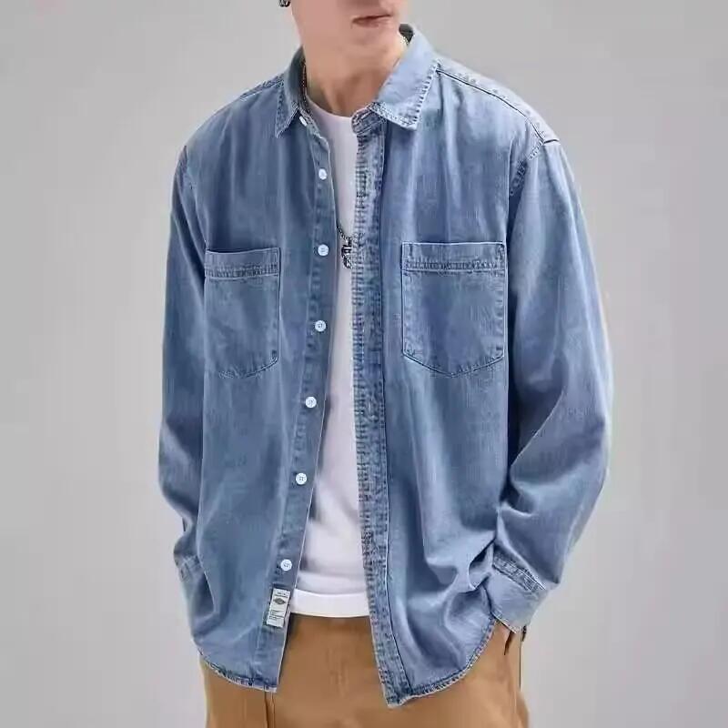 Spring Autumn Loose Casual Long Sleeve Denim Shirt Men Trendy Streetwear American Style Couple Blouse