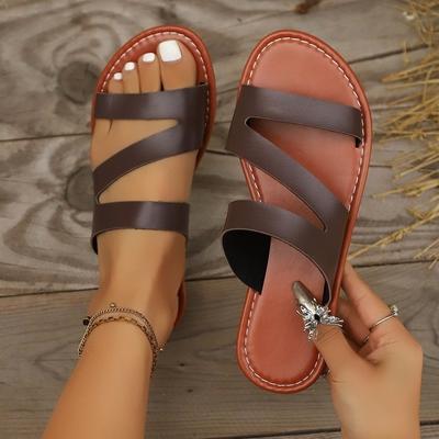 2025 Flat-bottomed Slippers Women's 2025 Summer New Solid-color Round Head Outer Wear Casual Large-size Sandals Women's Shoes