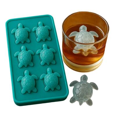 Lebensmittelechtes Silikon Eiswürfelform 6 Fächer Schildkrötenform Leichtes Entformen Whiskey Eiswürfelbehälter Dekorative Dessert-Eisform