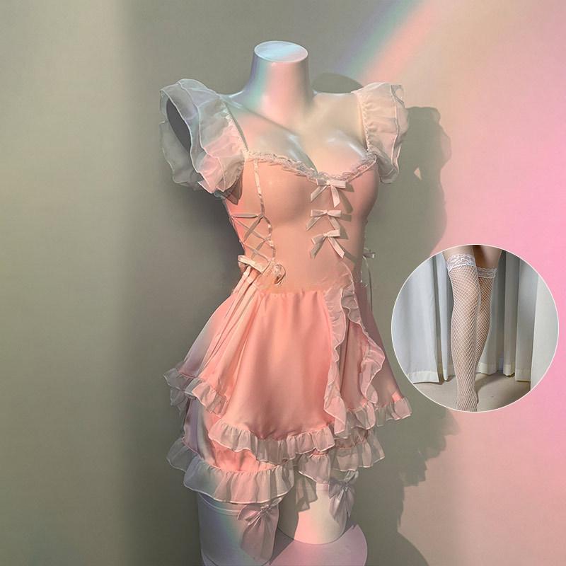 Transparent sexy lingerie cute maid maid small boobs perspective hot pure desire flirting bed uniform seduction