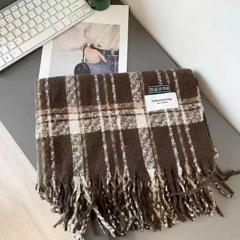 Autumn and Winter Scarves Women's Winter High-end Scarves Thickened and Warm Tonglu Imitation Cashmere Plaid Scarves