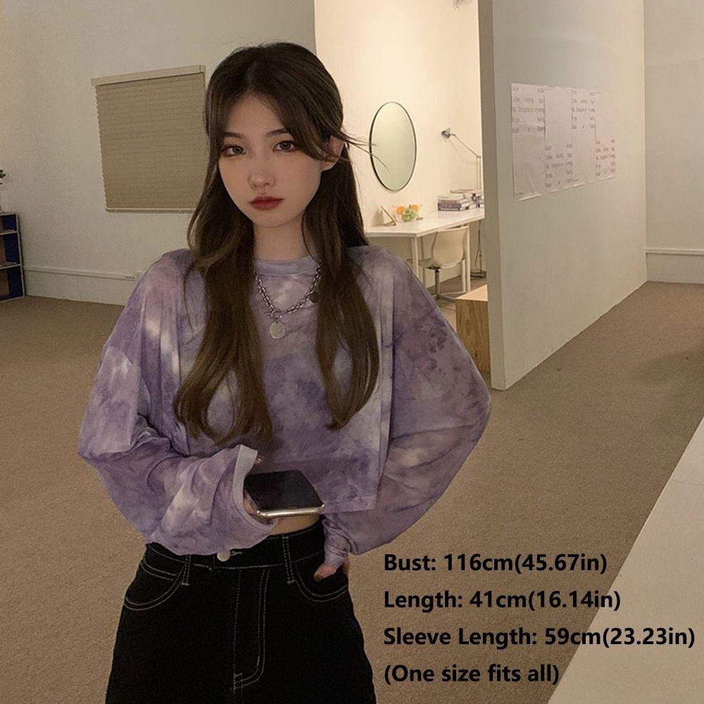 Sheer Mesh Sun Proof Shirt Tie Dye Sheer Long Sleeve Trendy Mesh Sun Protection Top  Beach Cover Up