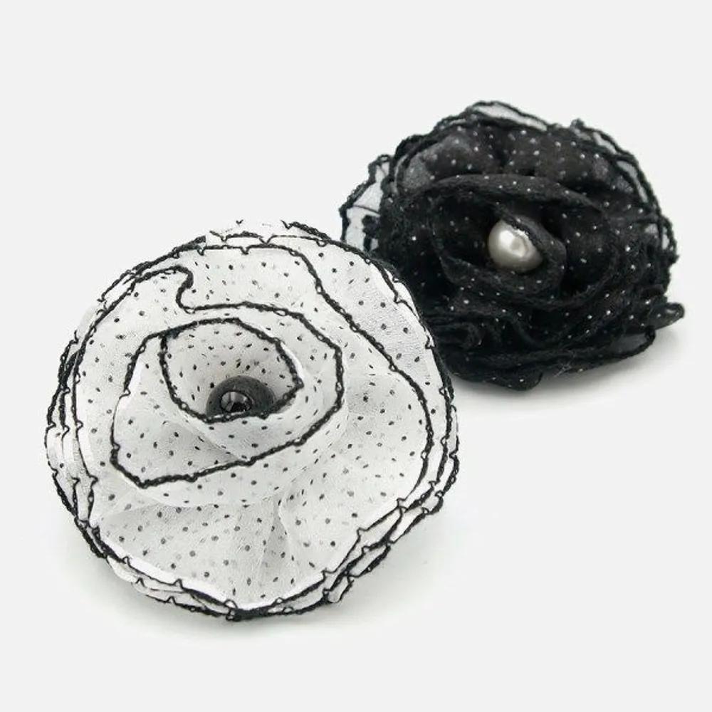 J Lauren Dot Chiffon Flower Scrunchie H01451 black