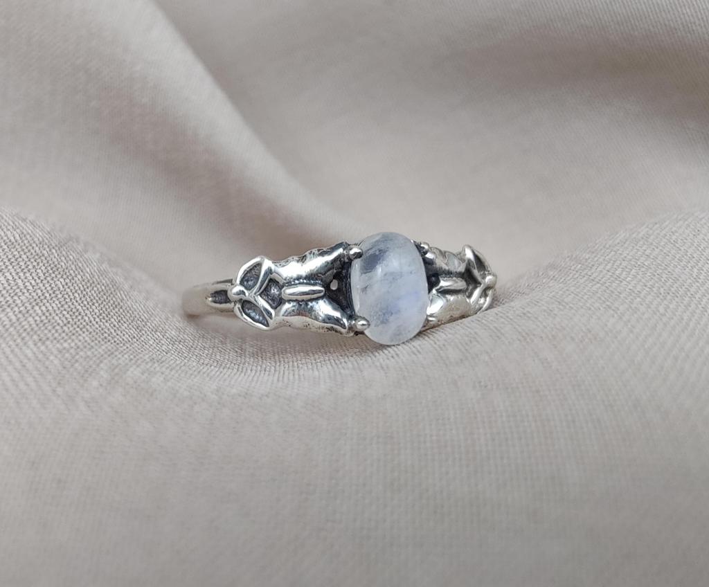 Rainbow Moonstone Goddess Ring: 925 Sterling Silver, Spiritual Jewelry