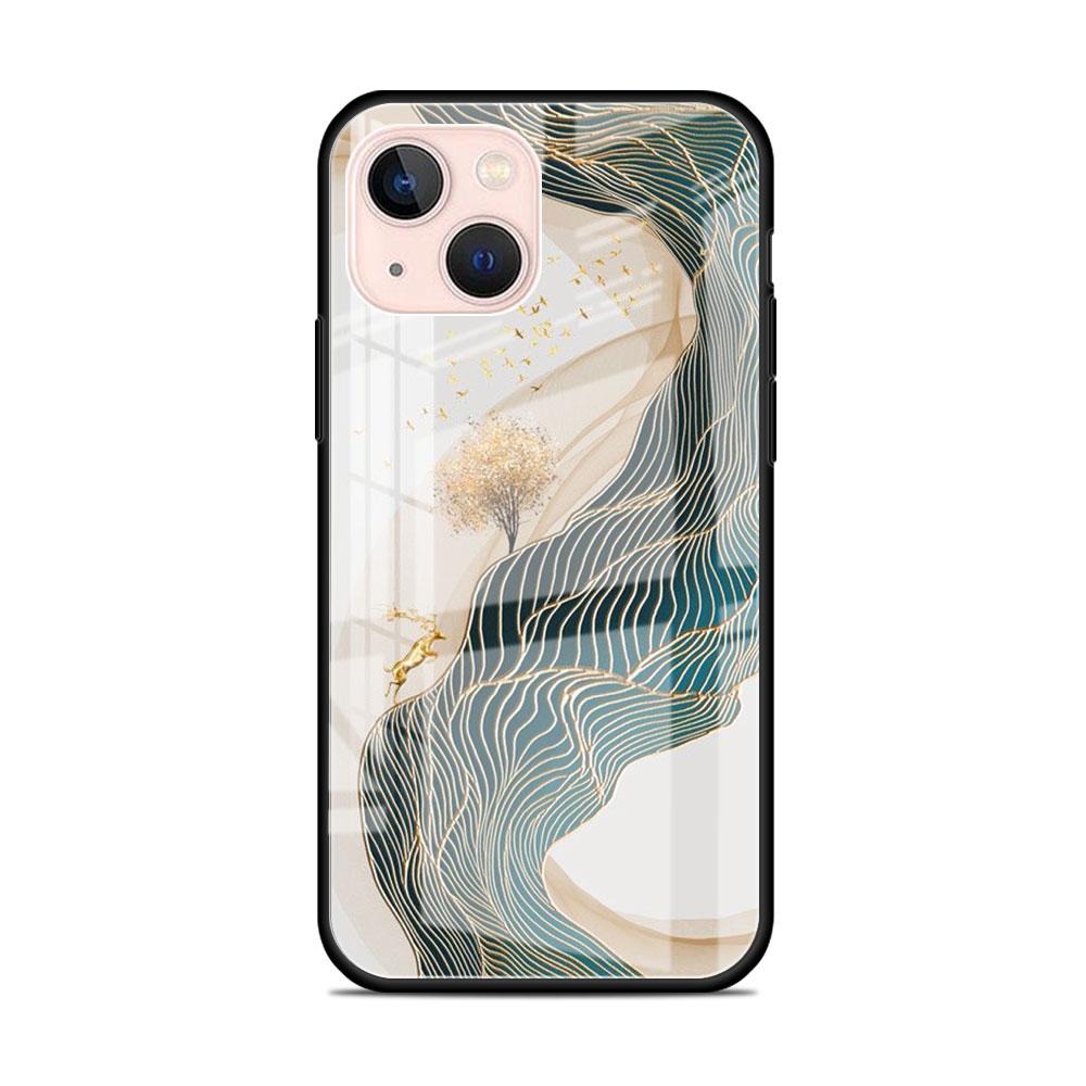 Glass Case For Apple iPhone 14 13 11 12 Pro 7 XR X XS Max 8 6 6s Plus SE 2022 13Pro Tempered Phone Tampa Ginkgo Gold Foil