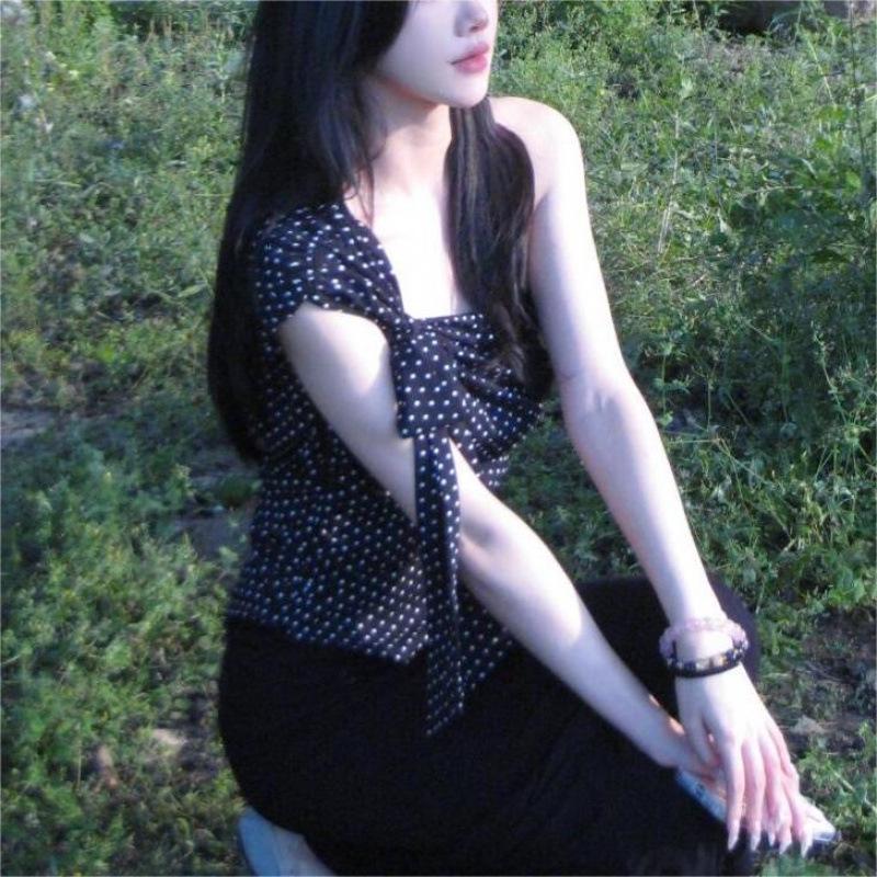 2024 Summer Polka Dot Chiffon Off-Shoulder Camisole - Slim Fit Sexy Style Women's Top