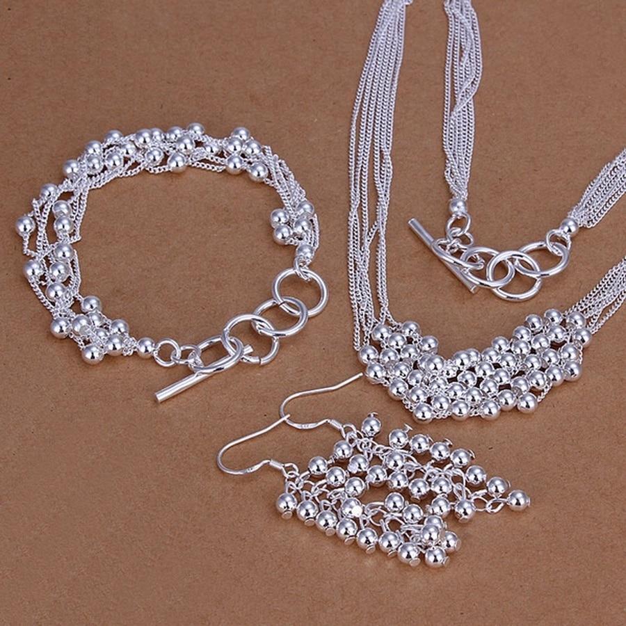 

925 Sterling Silver For Wedding Women Christmas Gifts Retro Charms Lady Bead Necklace Bracelets Earrings Fashion Jewelry Sets