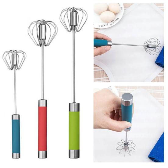 Semi-Automatic Egg Beater Whisk Set Easy To Use Hand Push Mixer Tool Stainless Steel 360 Degree Rotary Blender for