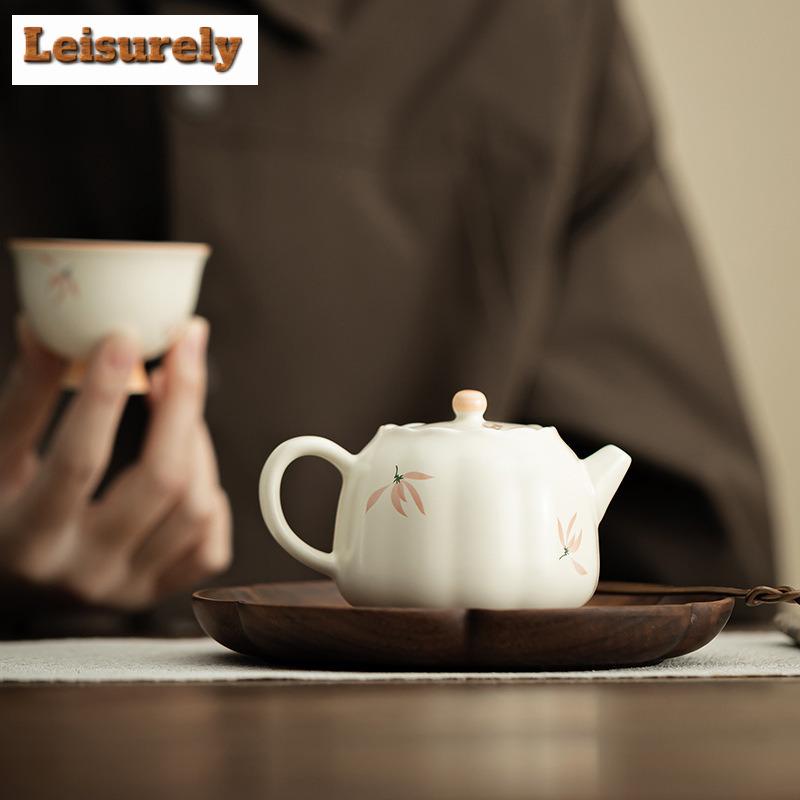 158ml Orchid Wind Chime Cream Ding Kiln Flower Teapot Small Tea Infuser Pot Tea Brewing Kettle With Strainer Tea Ceremony Craft