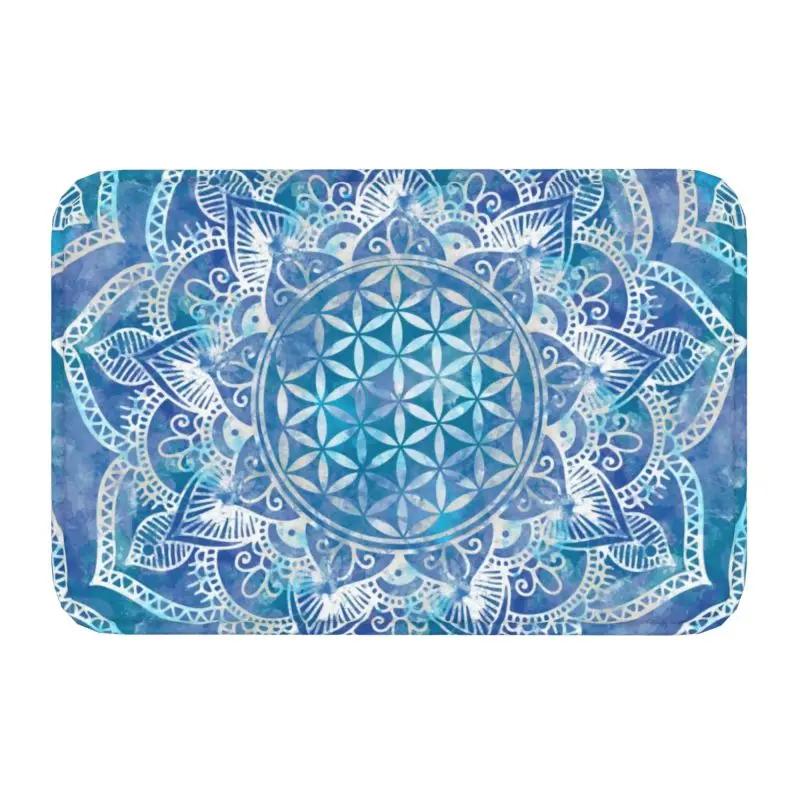 Metatron Cube with Merkaba and Flower of Life Front Door Mat Non-Slip Waterproof Interior Kitchen Bedroom Rug