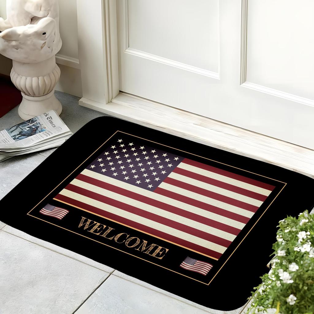 American Flag Welcome Doormat Patriotic USA Stars and Stripes Entrance Rug Classic Non-Slip Welcome Floor Mat for Home Decor