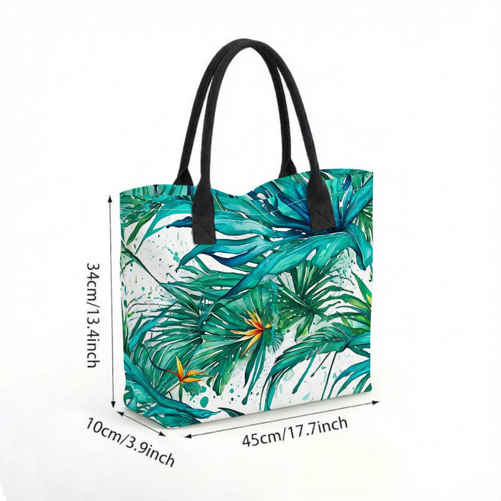 Tropical Leaf Print Tote Bag Stylish Casual Lightweight Large Capacity Daily Carry Handbag