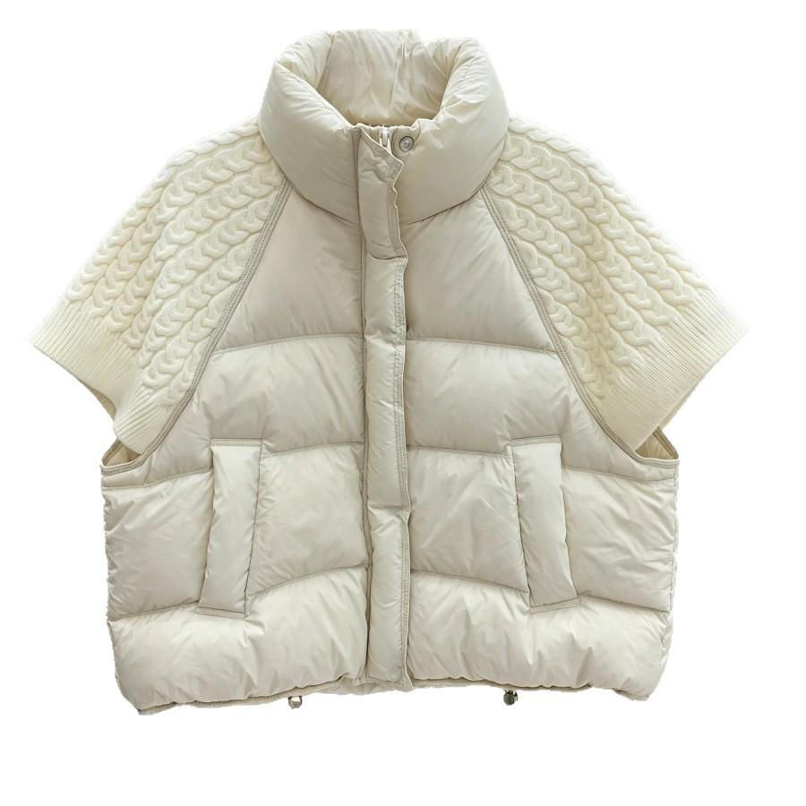 New autumn and winter new European down jacket vest women's short stand-up collar knitted sleeves large size white duck down vest