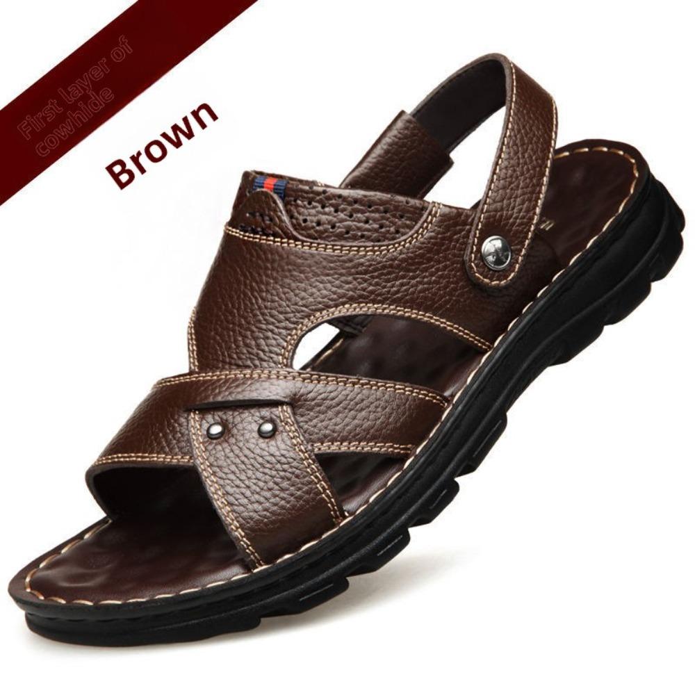 Pánské kožené sandály Letní ležérní pohodlné nazouvací sandály Venkovní plážová obuv Prodyšné módní