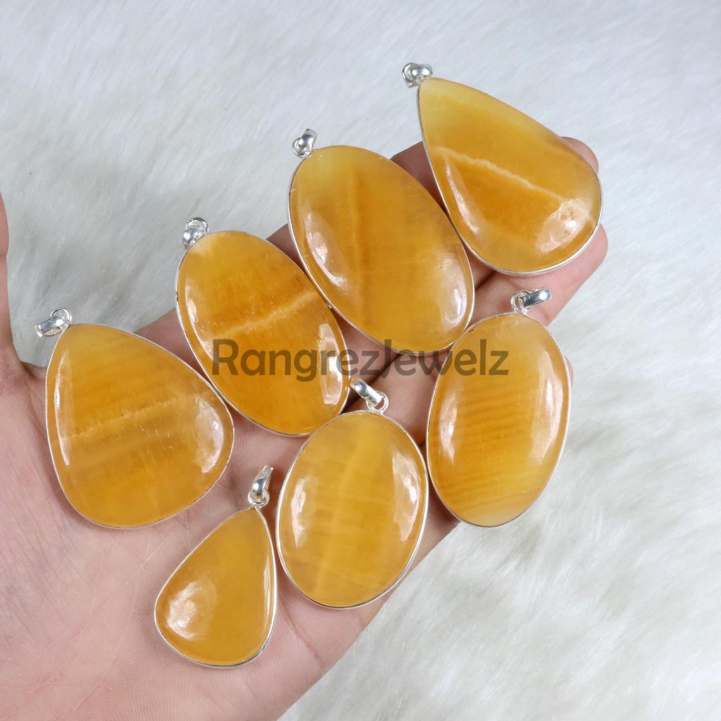 Yellow Calcite Pendant Sterling Silver Pendant Bezel Pendant Calcite Gemstone Pendant Handmade Pendant Calcite Jewelry Necklace Girls Pendant