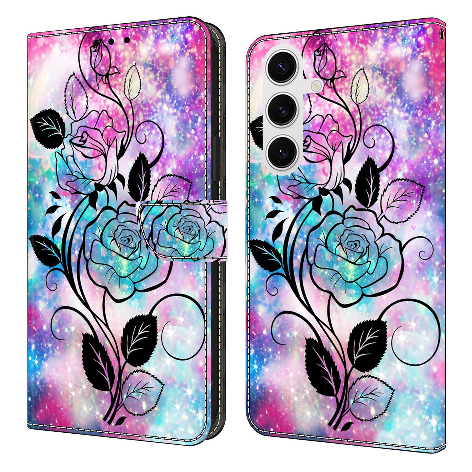 

For Samsung Galaxy S25+ Wallet Case Pattern Printing PU Leather Flip Stand Phone Cover Pen Drawing Rose