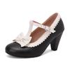 Women Lolita Mary Janes Pumps Round Toe Thick High Heels Buckle Bow T-tied Kawaii Ladies Fashion Cosplay Shoes Spring Autumn 46