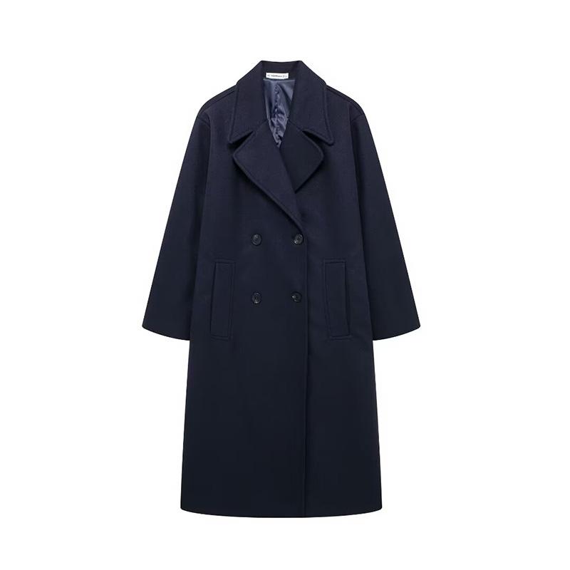 Women Fashion Solid Double Breasted Long Trench Coats Vintage Lapel Neck Full Sleeves Female Chic Lady Outfits