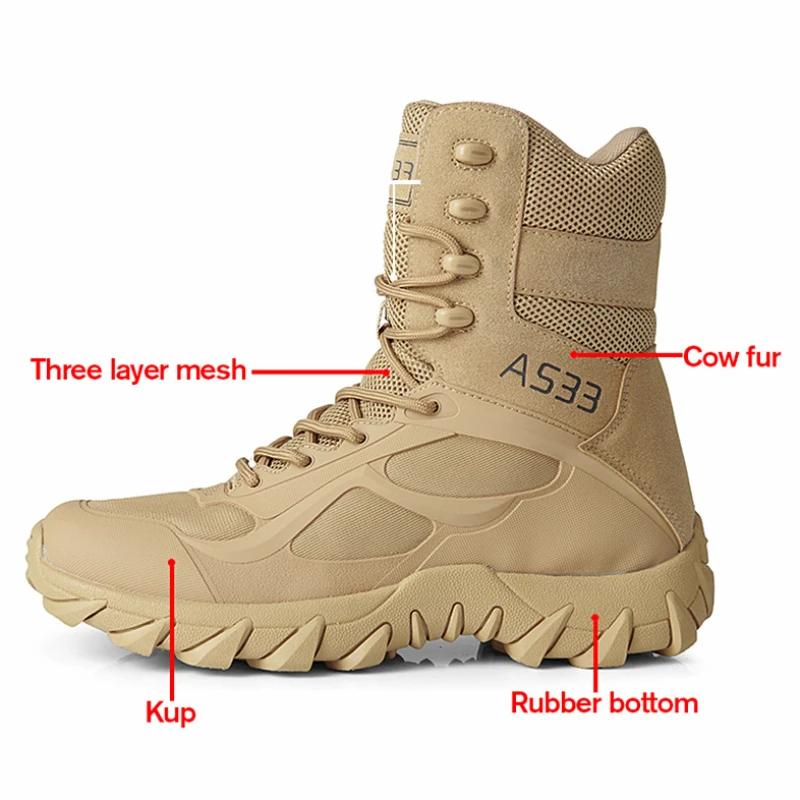Fashion New Men Shoes High Quality Leather Boots Tactical Desert Combat Boots Men's Outdoor Hiking Shoes Work Safty Ankle Men Boots