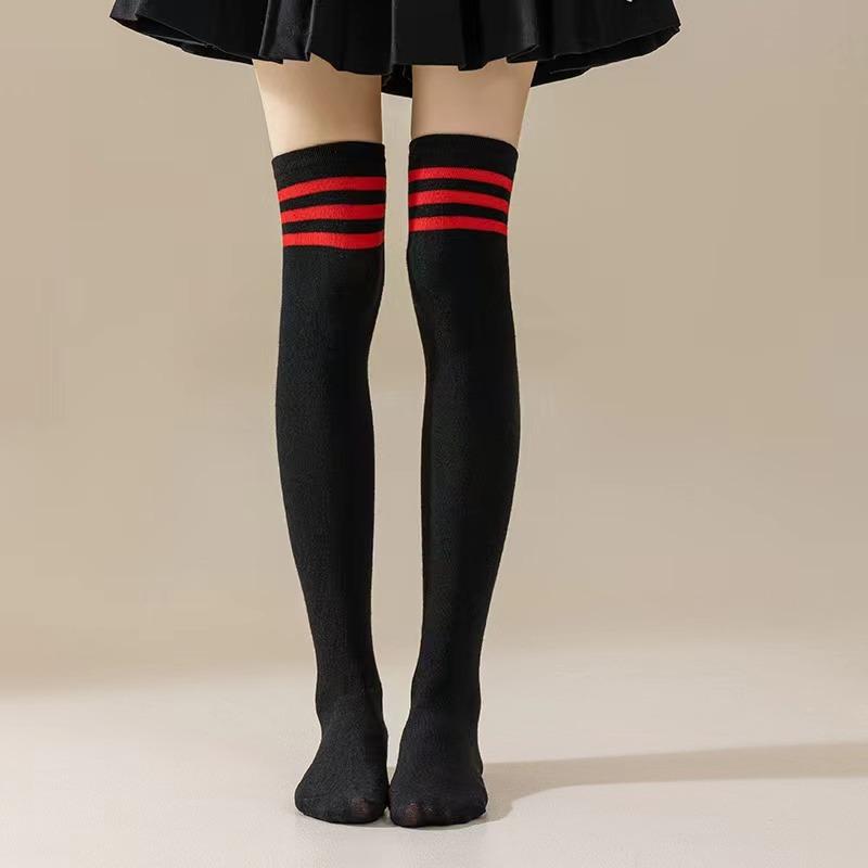 New 1Pair Sexy Long Socks Solid Color Striped Women Over Knee Thigh High Over The Knee Stockings Ladies Girls Warm Knee Socks