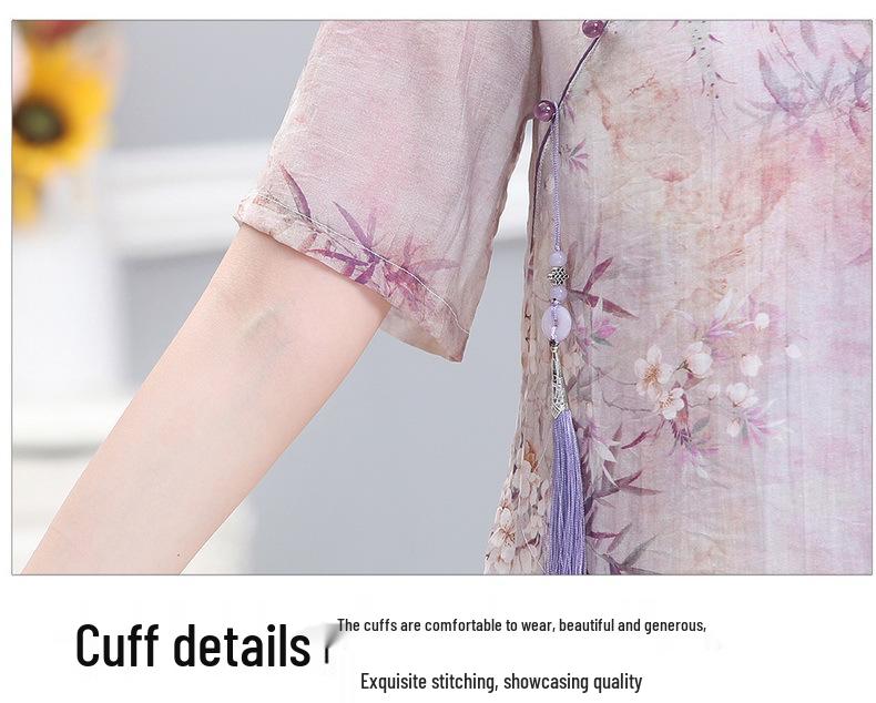 Elegant Summer Cheongsam Dress for Middle-Aged Women