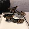 Niche French Leopard Print High Heels One-word Slippers Women's Shoes Wear 2025 New Summer Thin Heel Cool Slippers