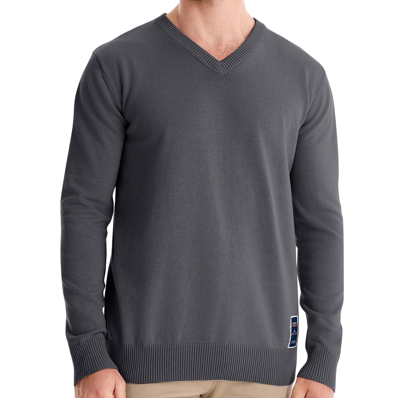 

Мужской осенний свитер с V-образным вырезом и длинными рукавами, однотонный свитер мужского свободного покроя с круглым вырезом M