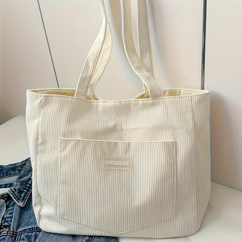 Damen Cord Schultertasche, Lässige Modehandtasche mit großer Kapazität, Geeignet zum Ausgehen, Maschinenwaschbar, mit festen Schultergurten
