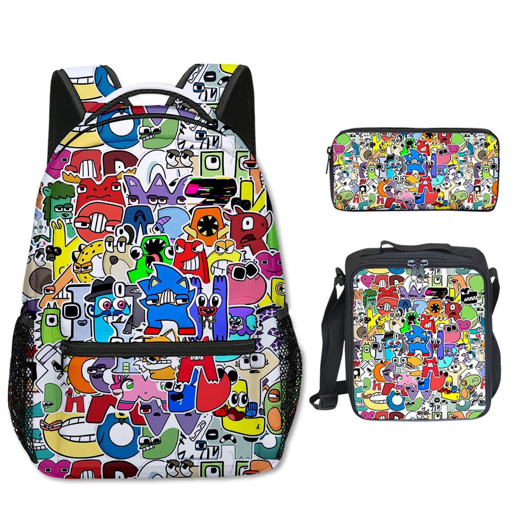 Klassieke Populaire Alfabet Lore 3D Geprint 3 stuks/Set student Schooltassen Reis Notitieboek Rugzak Crossbody Lunchtas Etui