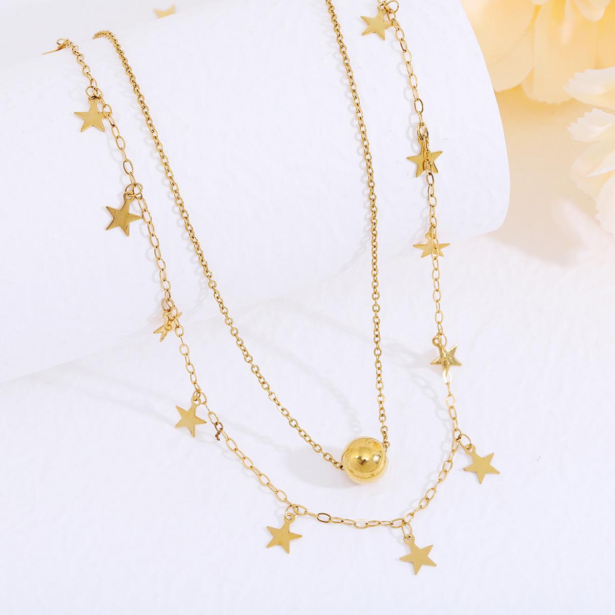 

European & American Gold Star Pendant Stainless Steel Double-Layer Necklace for Women