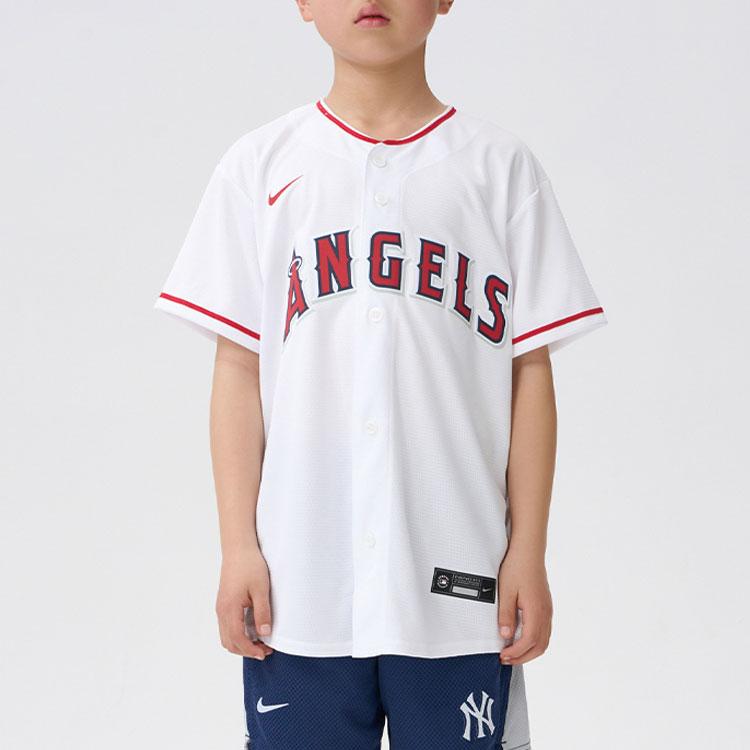 Nike X MLB Kids Baseball Jersey Collaboration Soft Comfortable Breathable Casual Sports Short Sleeve Los Angeles Angels Kids Tops White HJ7859-100