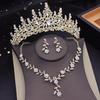3 pcs Pink Bridal Jewelry Sets for Women Crown Flower Choker Necklace Earring Wedding Tiara Bride Costume Accessories